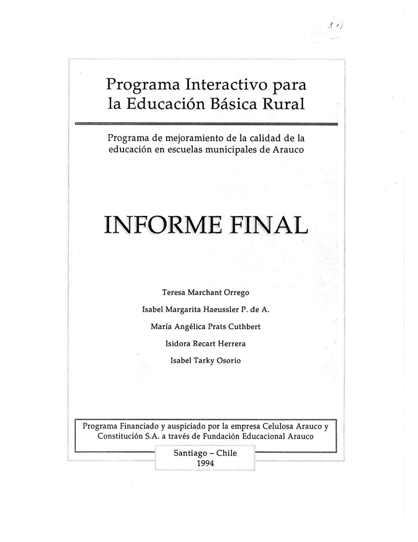 Informe Final Programa Interactivo para la Educación Básica Rural, Comuna de Arauco